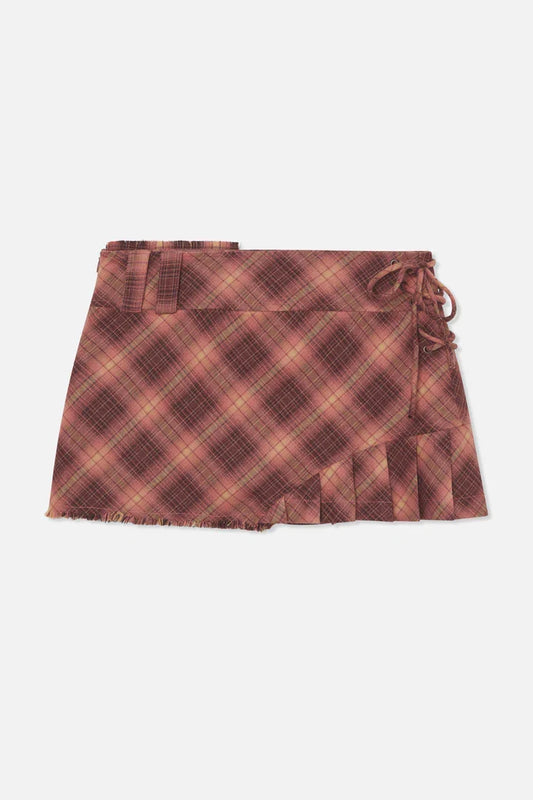Scuffers Pleat Burgundy Checkered Skirt